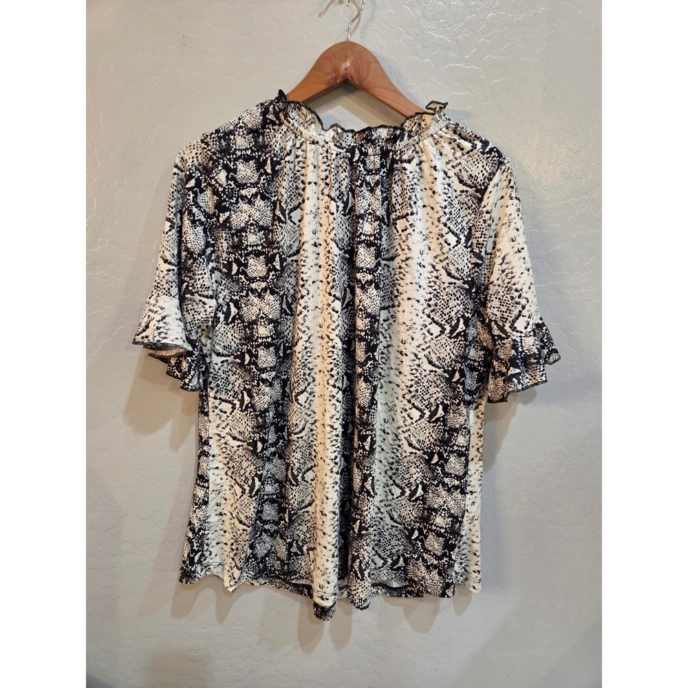 A Reason Snakeskin Print Ruffle Mock Neck Blouse Black White 2X Top MT10785X